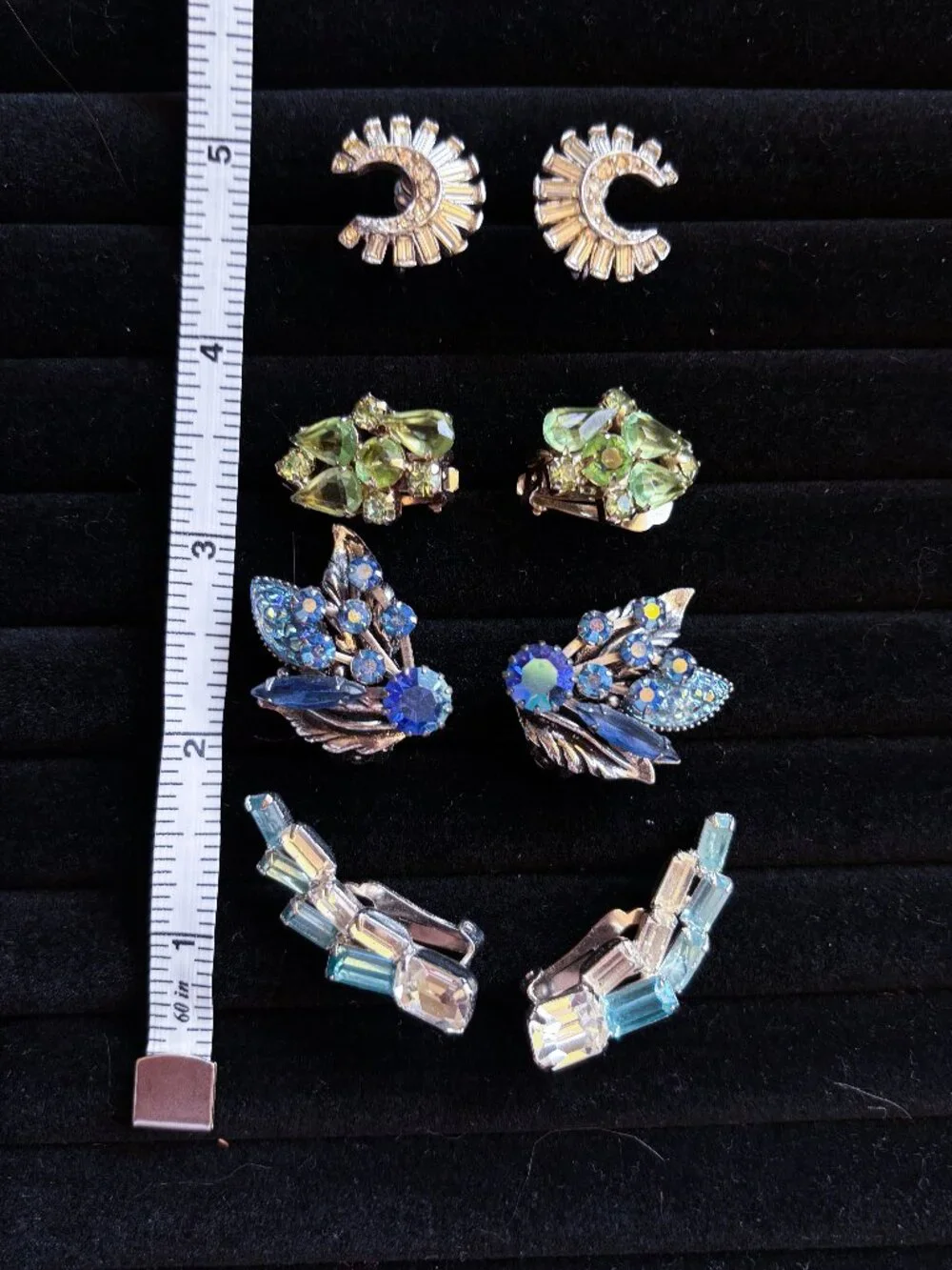 Vintage silver rhinestone clip on earring bundle